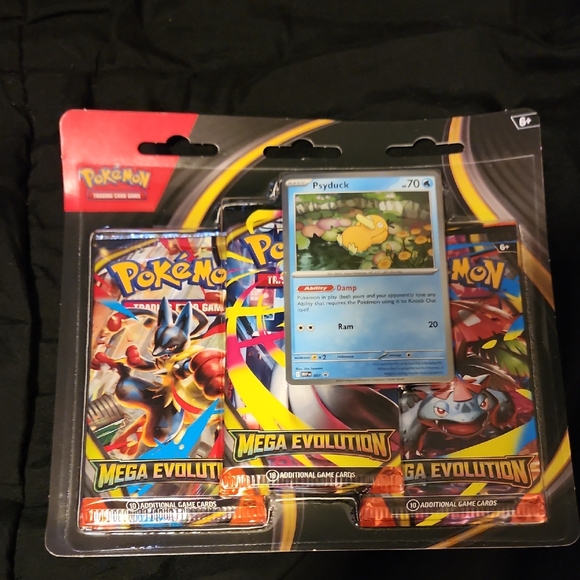Pokemon Mega Evolution 3-Pack Blister with Psyduck Promo Factory Sealed